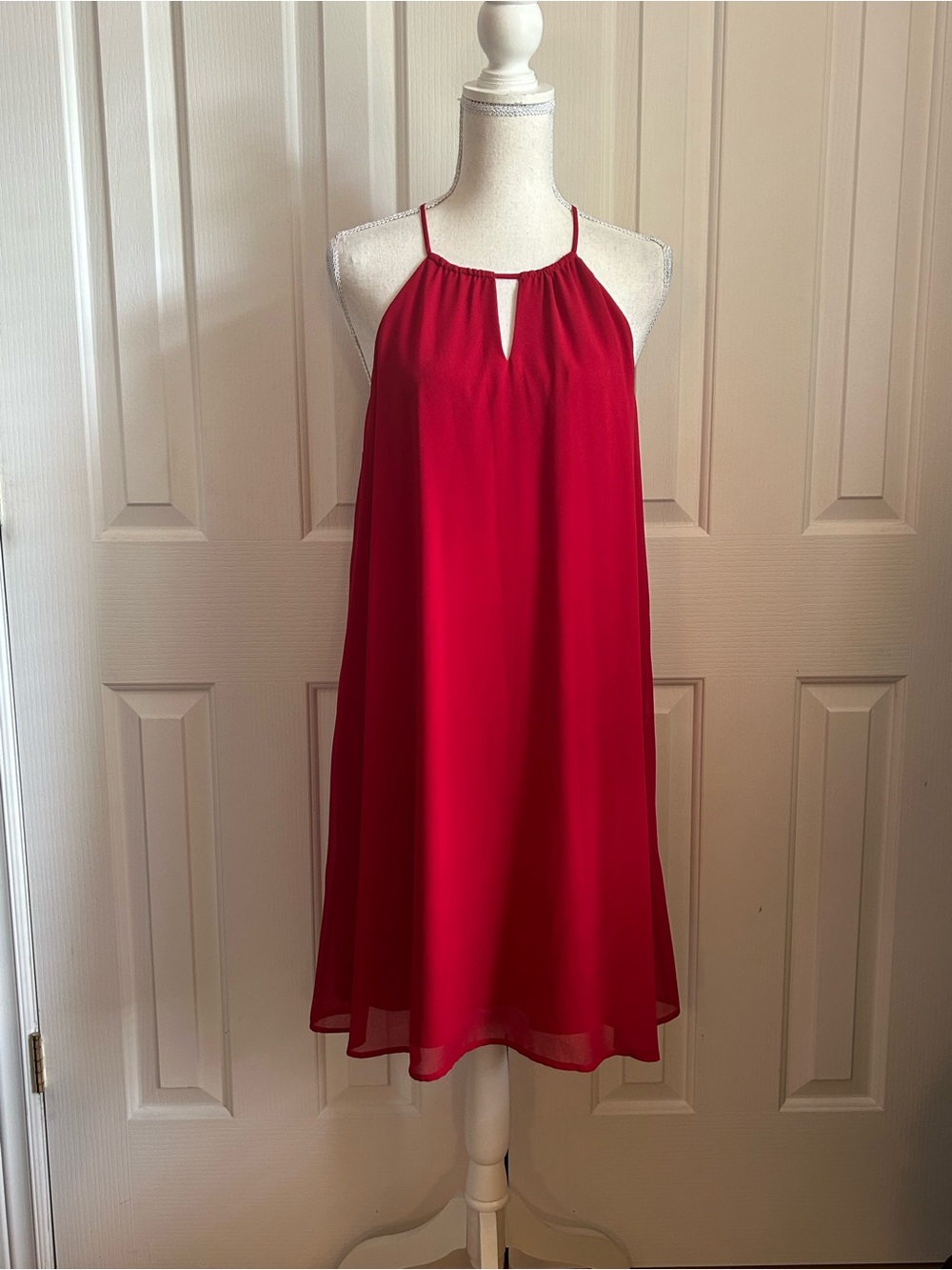 NWOT CATHERINE MALANDRINO Halter Shift Midi Dress, Lined, Red, Size Medium